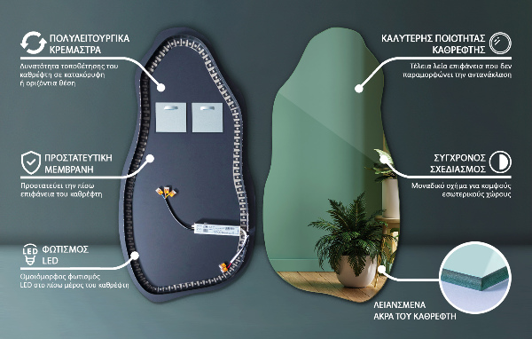 Szokatlan forma tükör led világítással 40x80 cm