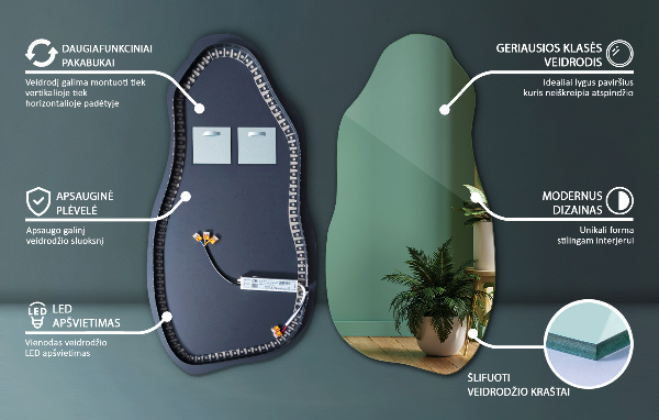 Szabálytalan ledes tükrök 50x100 cm