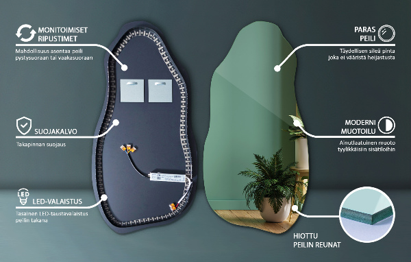 Szabálytalan ledes tükrök 50x100 cm