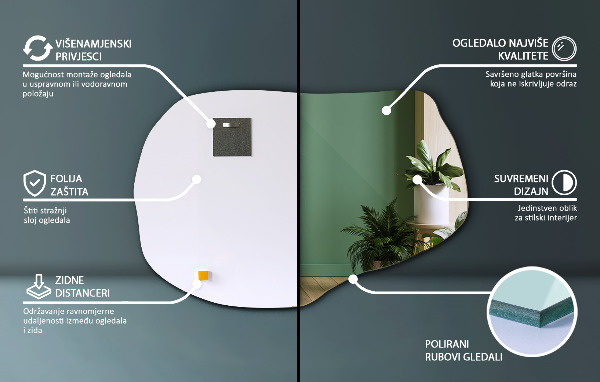 Szabálytalan tükör dekoratív 70x46 cm