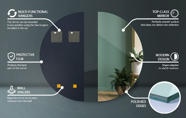 Félkör tükör keret nélkül 25x50 cm