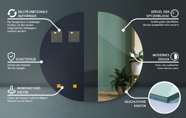 Félkör alakú tükör keret nélkül 30x60 cm