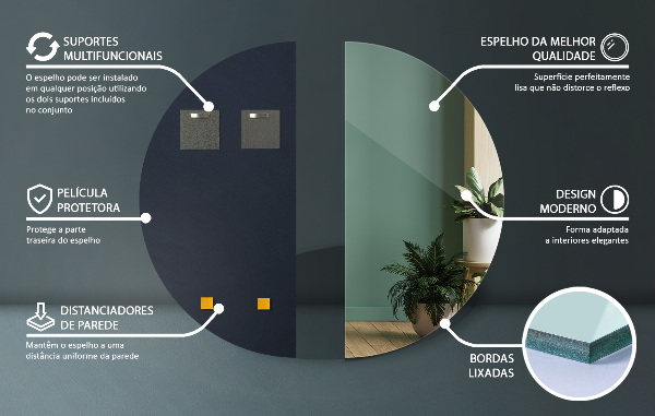 Félkör alakú tükör keret nélkül 30x60 cm