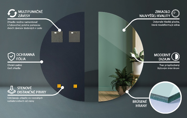 Félkör tükör keret nélkül 35x70 cm