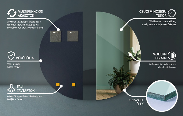 Félkör alakú tükör keret nélkül 40x80 cm