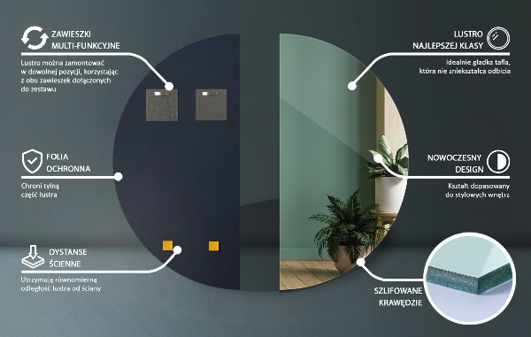 Félkör alakú tükör keret nélkül 40x80 cm