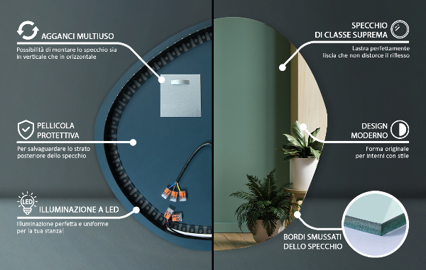 Aszimmetrikus forma led tükör 58x58 cm