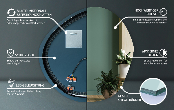Szokatlan forma tükör világítás 77x77 cm