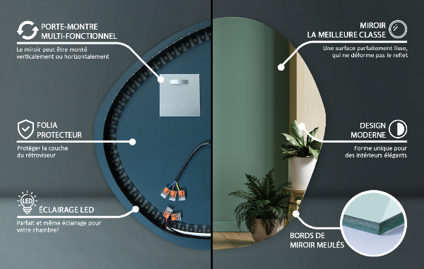 Szokatlan forma tükör világítás 77x77 cm