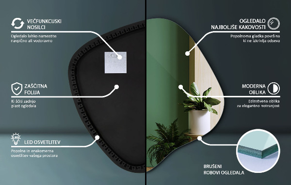 Szabálytalan led tükör 48x48 cm