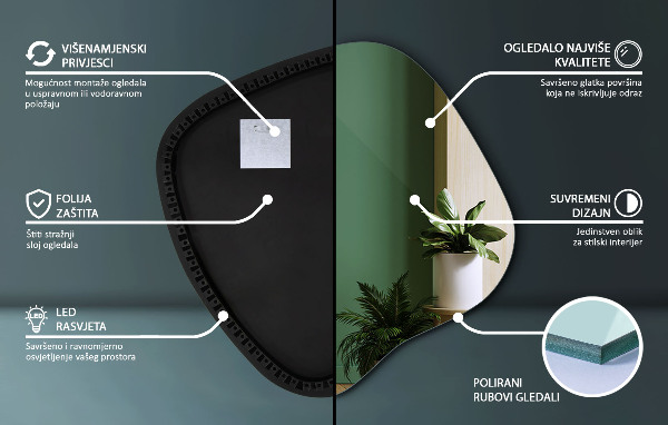Szabálytalan led tükör 59x58 cm