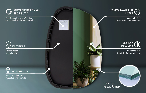 Szabálytalan ledes tükrök 49x34 cm