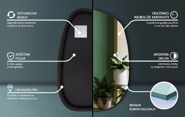 Szabálytalan led tükör 55x38 cm