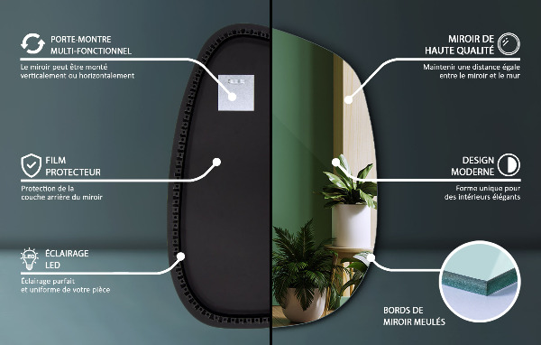 Szokatlan forma tükör led világítással 68x47 cm