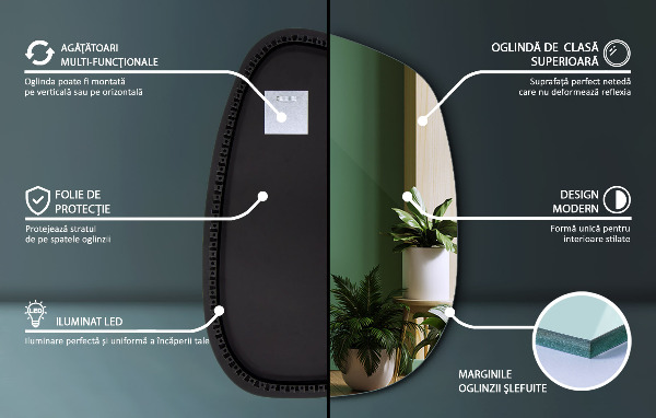 Szokatlan forma tükör led világítással 68x47 cm