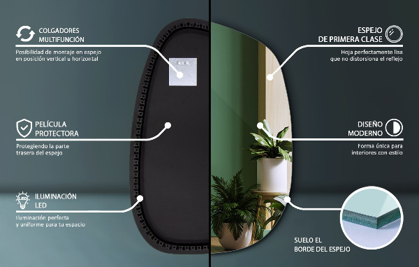 Organikus tükör led világítással 79x57 cm