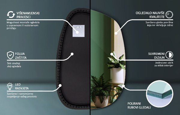 Organikus tükör led világítással 79x57 cm