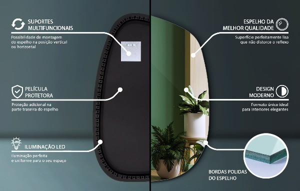 Organikus tükör led világítással 79x57 cm