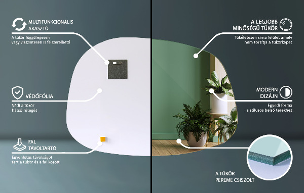Szabálytalan folt alakú tükör 91x66 cm