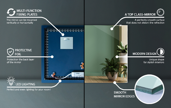 Modern tükör világítás 100x70 cm