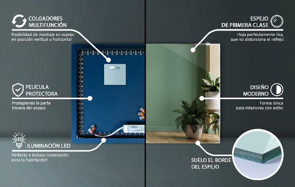 Modern tükör világítás 100x70 cm