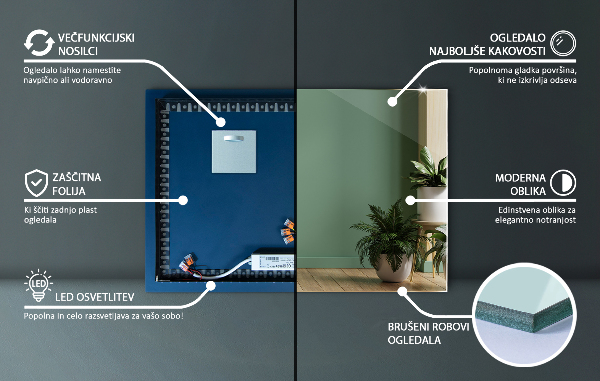 Modern tükör világítás 100x70 cm