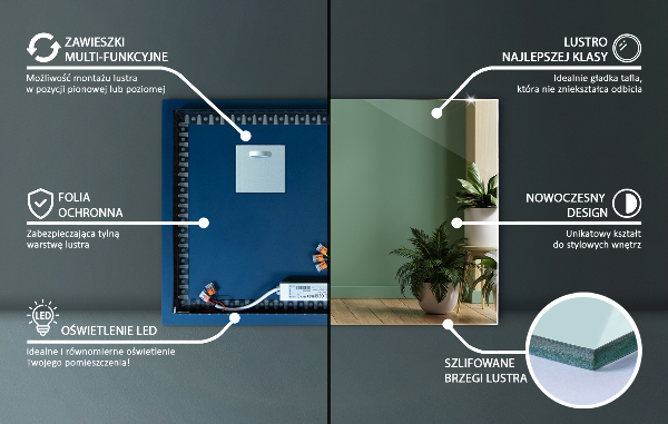 Modern nappali tükör 60x40 cm