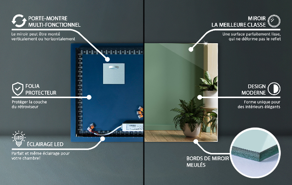 Modern ledes tükör 70x50 cm