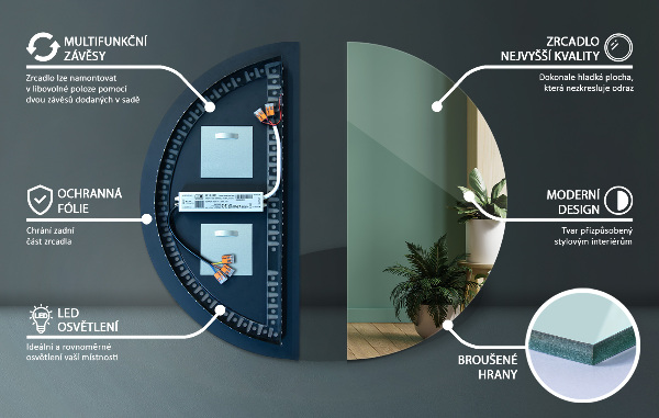 Félkör alakú tükör 30x60 cm