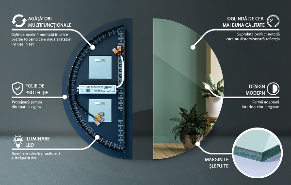 Félkör led tükör 40x80 cm
