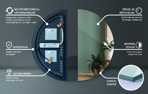 Félkör led tükör 40x80 cm