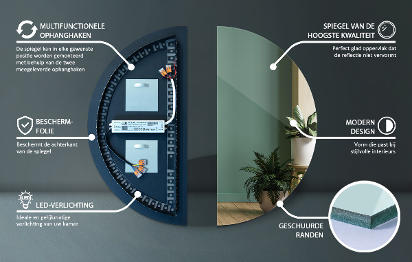 Félkör tükör 50x100 cm