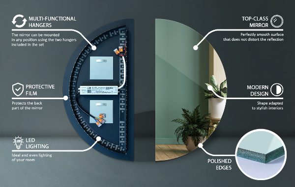 Félkör tükör 50x100 cm