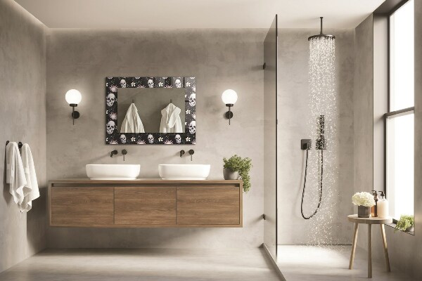 Tükör nyomtatott kerettel Koponyák és virágok