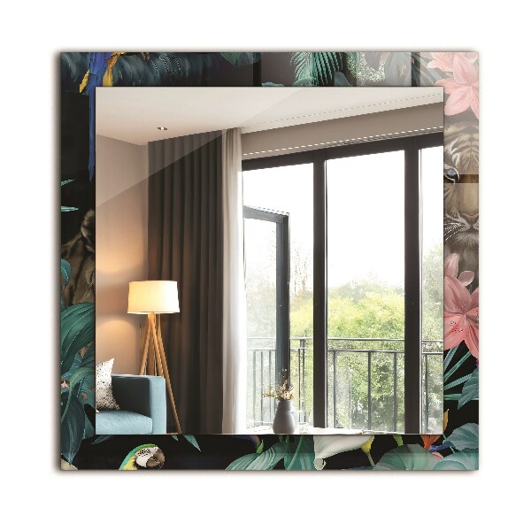 Tükör fali dísz Papagájok tigrissel a dzsungelben