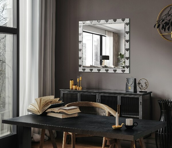 Tükör keret nyomtatással Fekete szív minta