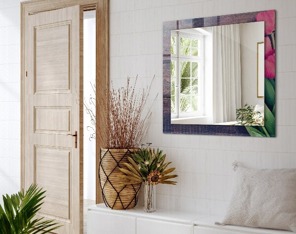 Tükör keret nyomtatással Fa rózsaszín tulipánokkal