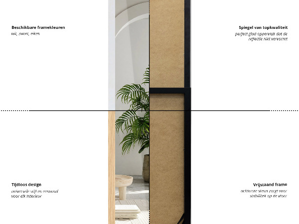 Nagy álló tükör fekete 14x61 in