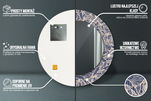 Kerek tükör nyomtatott kerettel Virágok