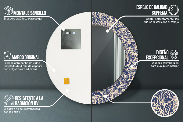 Kerek tükör nyomtatott kerettel Virágok