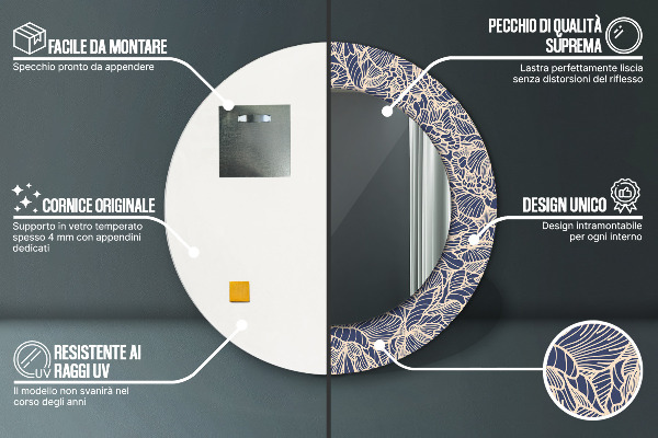 Kerek tükör nyomtatott kerettel Virágok