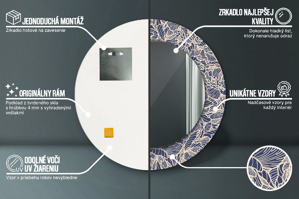 Kerek tükör nyomtatott kerettel Virágok