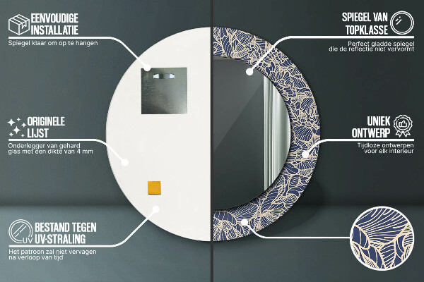 Kerek tükör nyomtatott kerettel Virágok