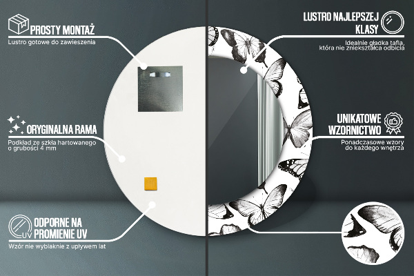 Kerek tükör fali dísz Pillangó