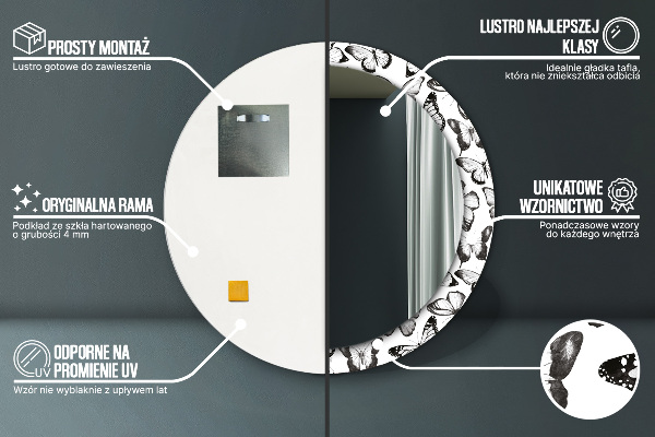 Kerek tükör fali dísz Pillangó