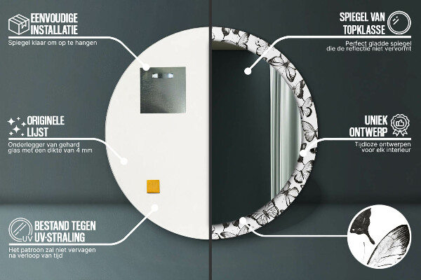 Kerek tükör fali dísz Pillangó