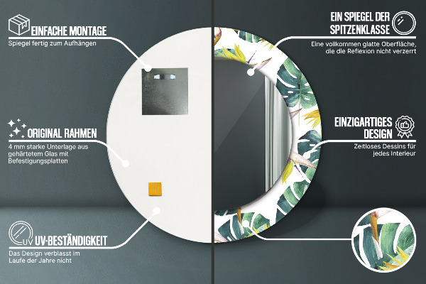 Kerek tükör díszítéssel Trópusi levelek