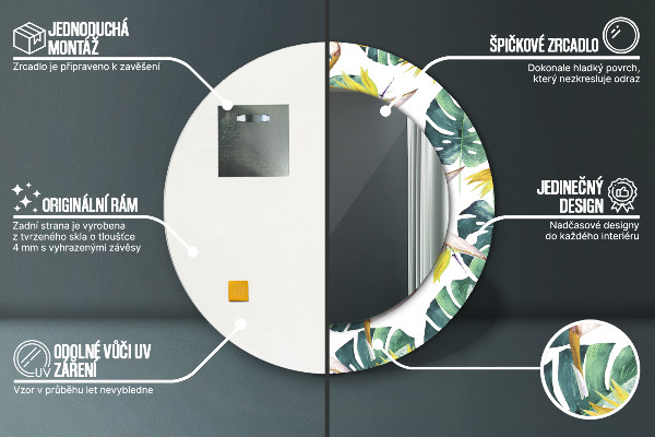 Kerek tükör díszítéssel Trópusi levelek