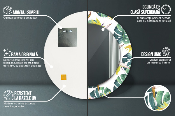 Kerek tükör díszítéssel Trópusi levelek