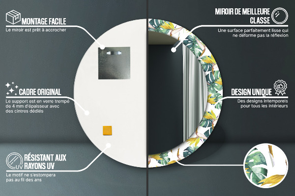 Kerek tükör díszítéssel Trópusi levelek